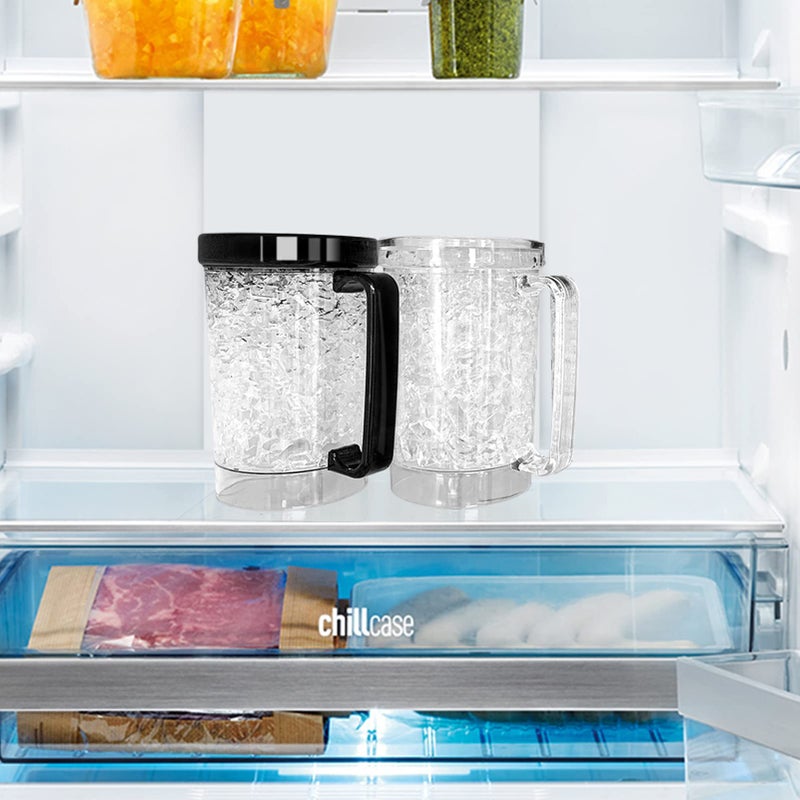 EASICOZI Double Wall Gel Frosty Freezer Ice Mugs Clear 16oz Set of 2 (Black and White) - Image 5